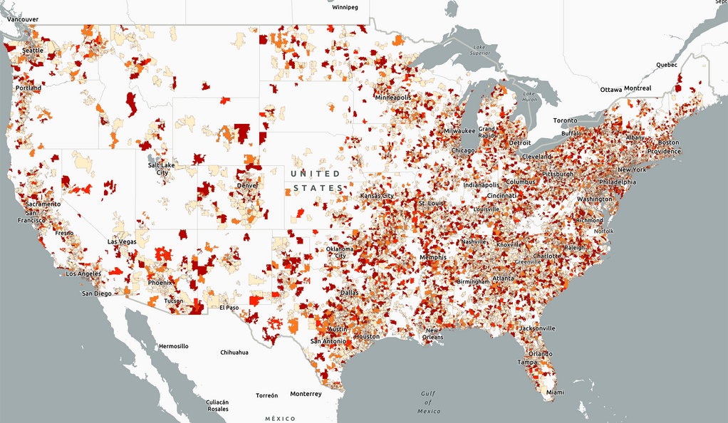 Map of United States showing average time to hospital for people experiencing a stroke